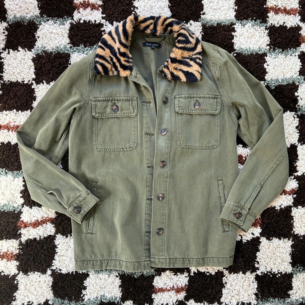 Anthro Tiger Collar DearJohn Cazimir Utility Jacket Olive Removable Collar XS